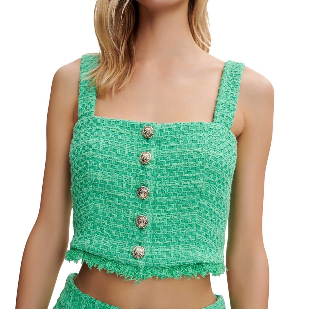 Maje Mint Tweed Buttoned Crop Top